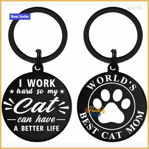 Stainless Steel Cat Mom Keychain Gift with Funny Quote